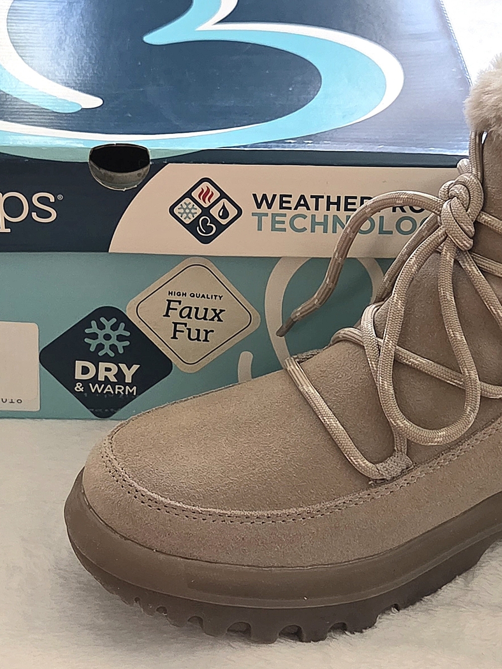 BareTraps Weatherproof Tech Faux Fur Lined Women's Tan Winter Boot Sz 6.5
